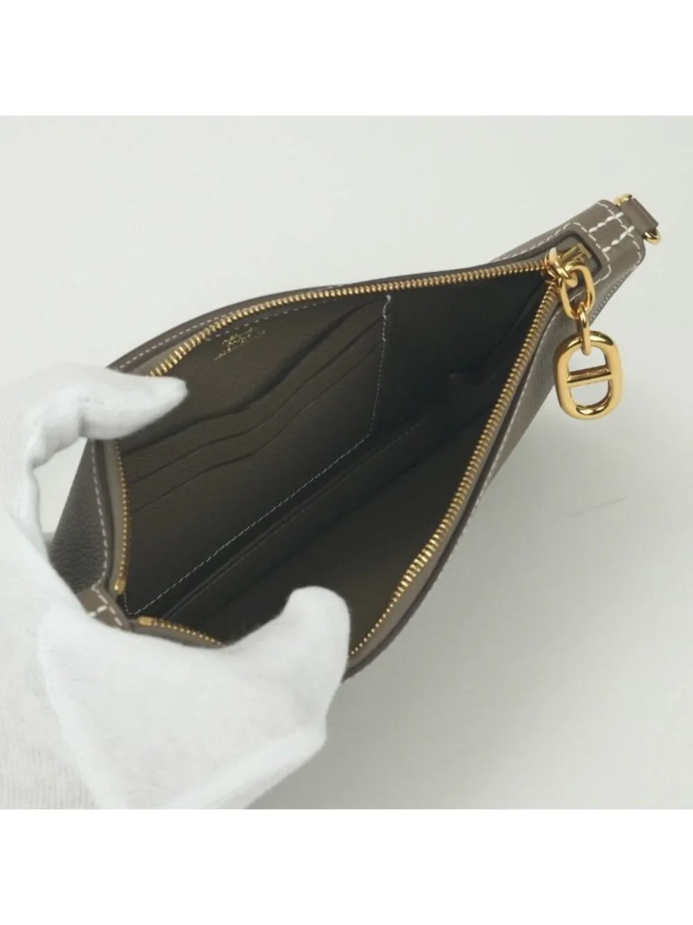 Hermes Zip Ungo To Go Shoulder Bag Ever Color Etoupe Gray Gold Pouch Clutch